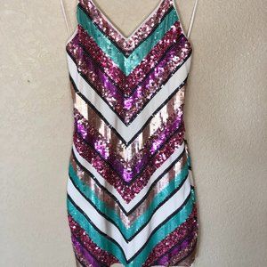 Express Rainbow Sequin Mini Dress XS